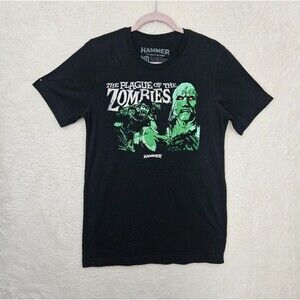 The Plague of the Zombies Hammer Men Medium Black Graphic Print 100% Cotton Tee